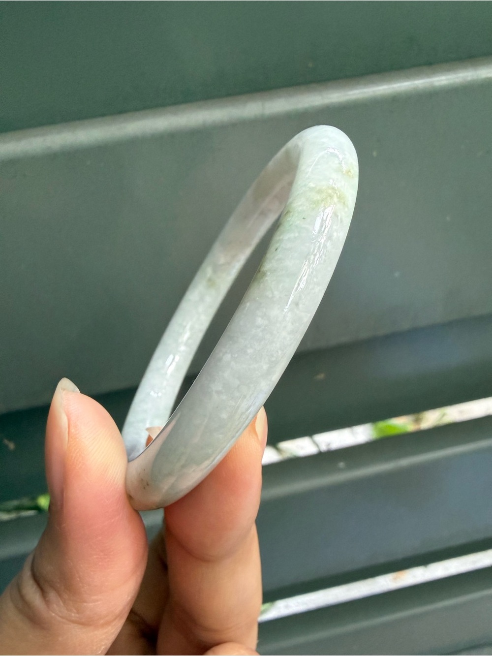 58.4 White Green Burmese Jadeite Jade - Natural Grade A Bangle Bracelet - Picture 5 of 14